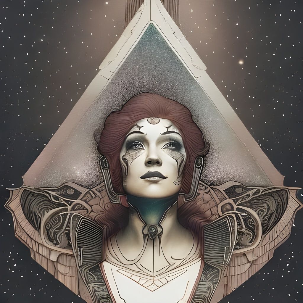 Female Portrait in Space, Dark Surrealism Style