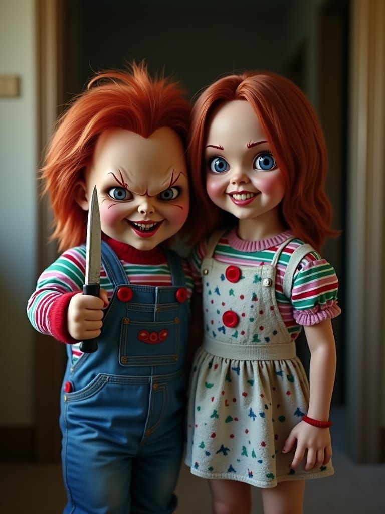 Chucky and Tiffany: Horror Smiles in Child's Bedroom