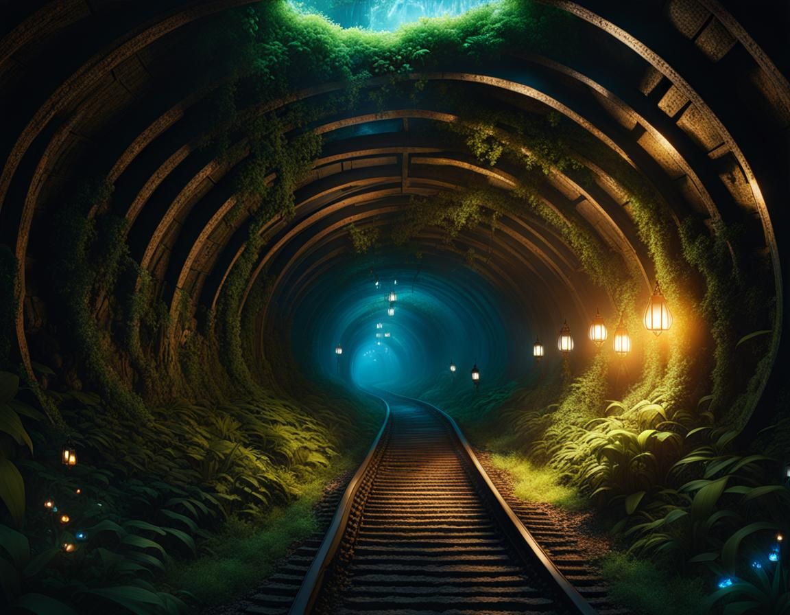 Majestic Overgrown Tunnel in Deep Colors