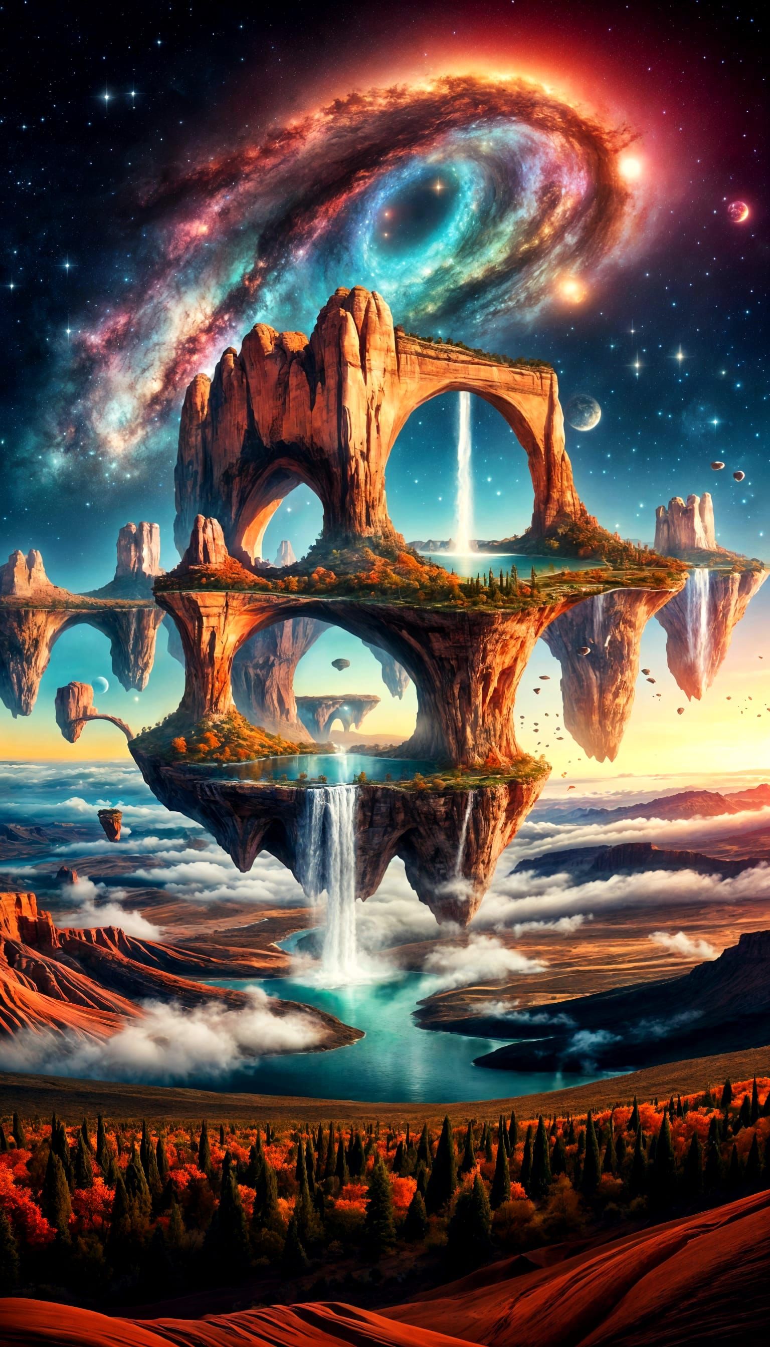 Floating Arches Island with Sedona Colors and Nebula Gateway...