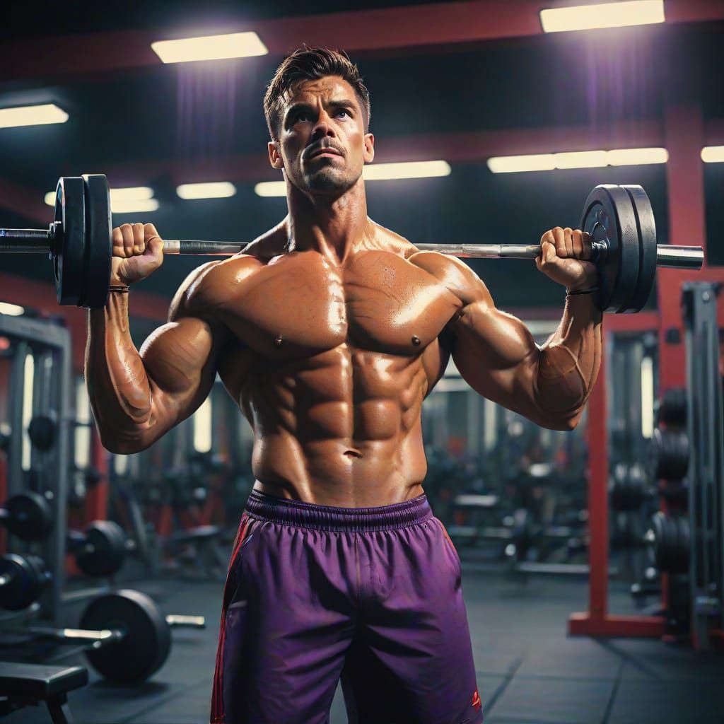 Cinematic Gym: Man Lifting Weights in Modern Gym