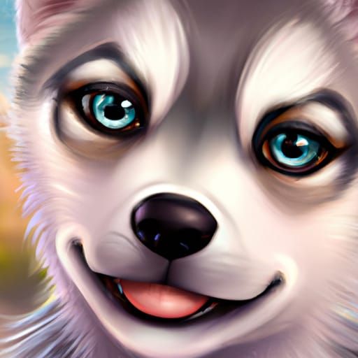 Hyperdetailed Husky Puppy Portrait, Trending Art Style