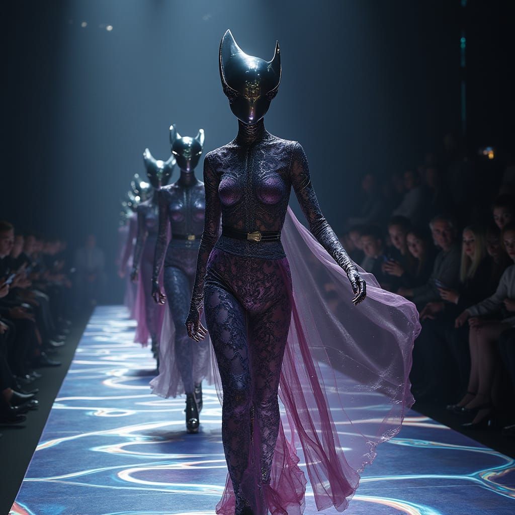 Futuristic Synthetic Models Strut Haute Couture Runway in Me...