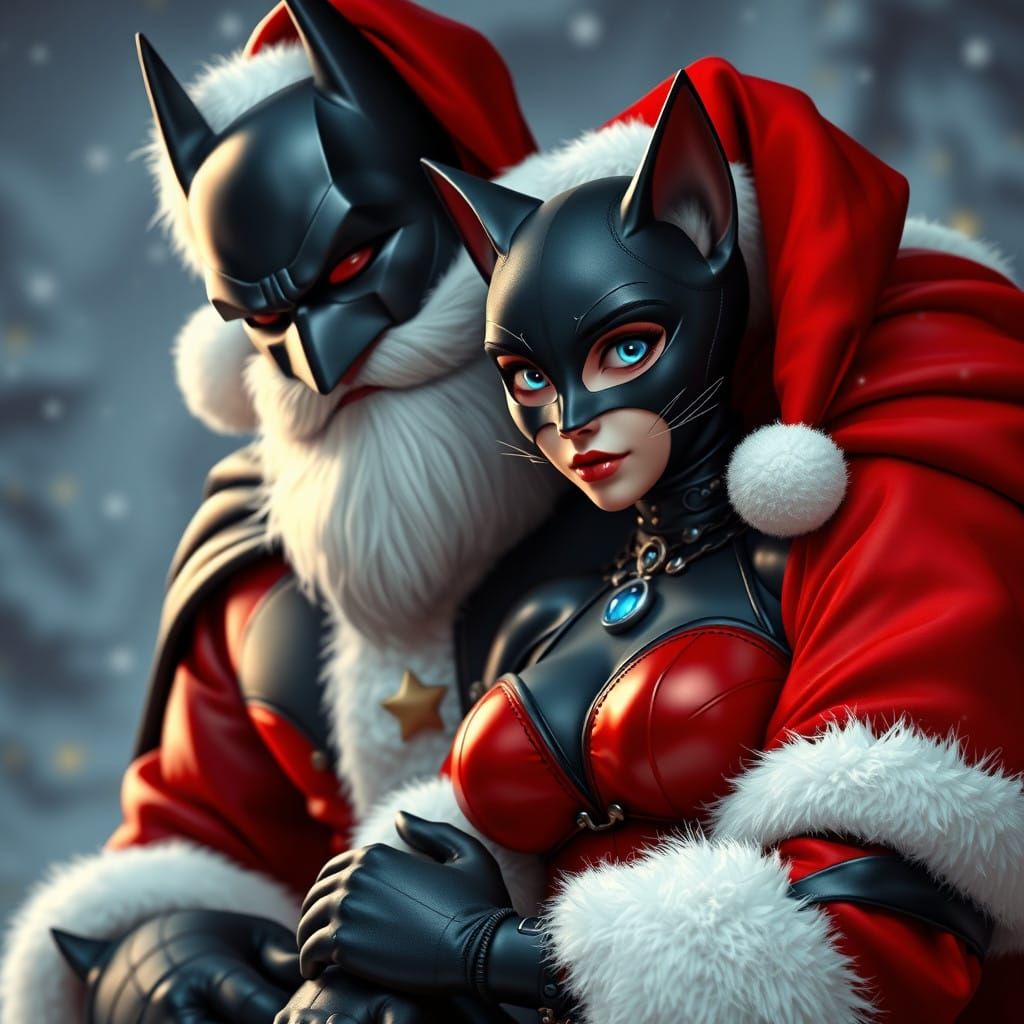 Batman in Santa's Attire, Surrounded by Whimsical Wonder