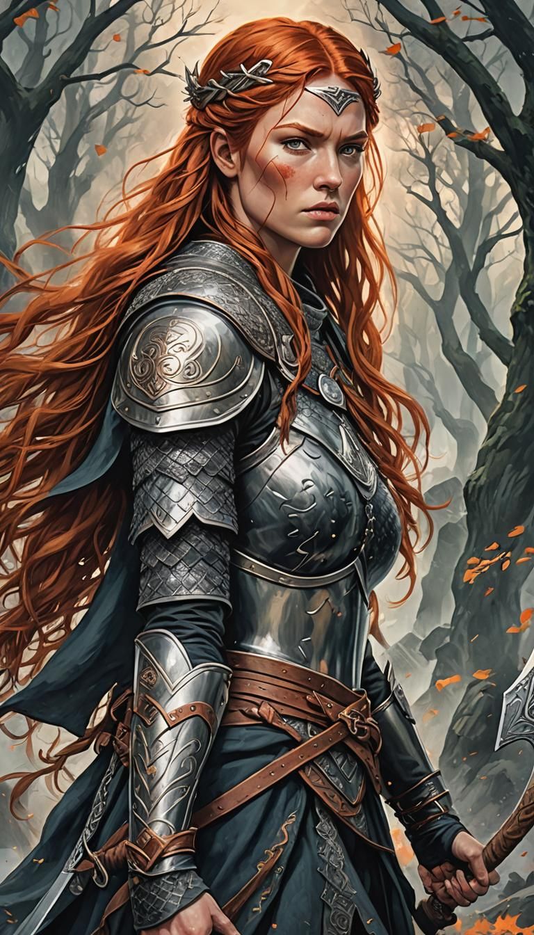 Fierce Red-Haired Shieldmaiden of Norse Legend