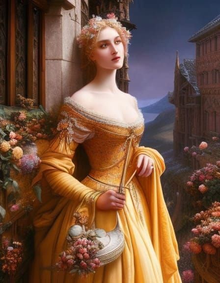 Renaissance Woman in Winter Landscape Painting