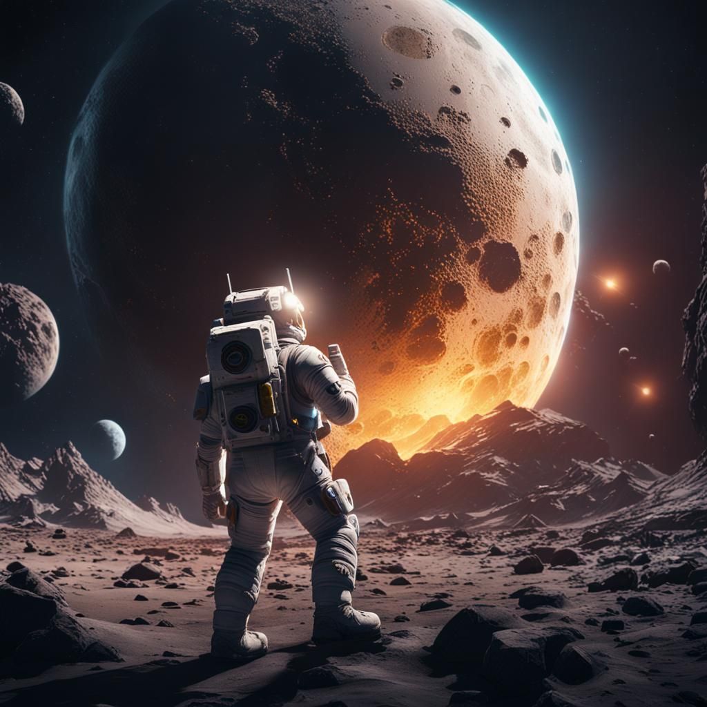 Moonscape with Intense Lighting, Detailed Digital Art