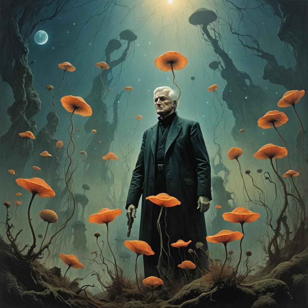 Bioluminescent Fungi in Surreal Abstract Style