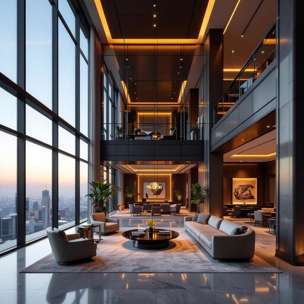 Luxurious Highrise Hotel Interior in Photorealistic Style