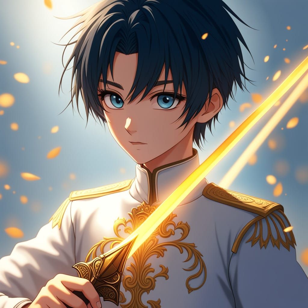 Heroic Anime Warrior in Golden Armor