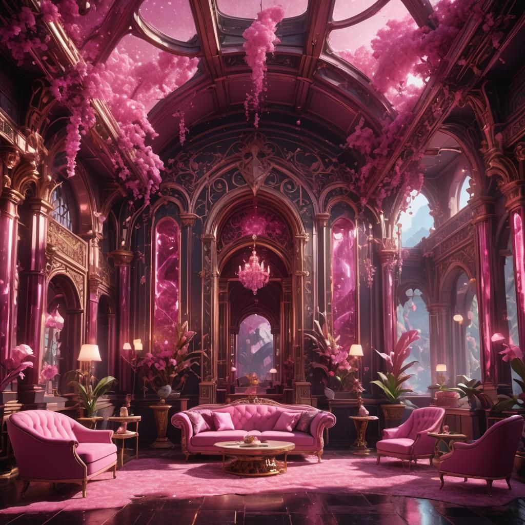 Fantastical Pink Topaz Lounge: Detailed Matte Painting
