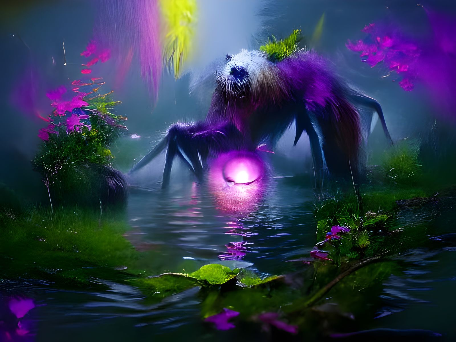 Giant Arachnid Monster in a Glowing Pool