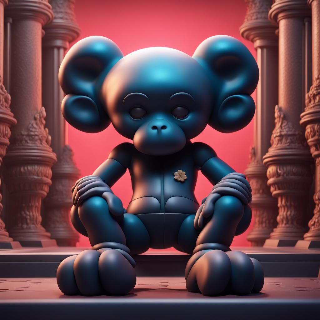 Kaws-Style Monkey Figure in T-Pose, Digital Art