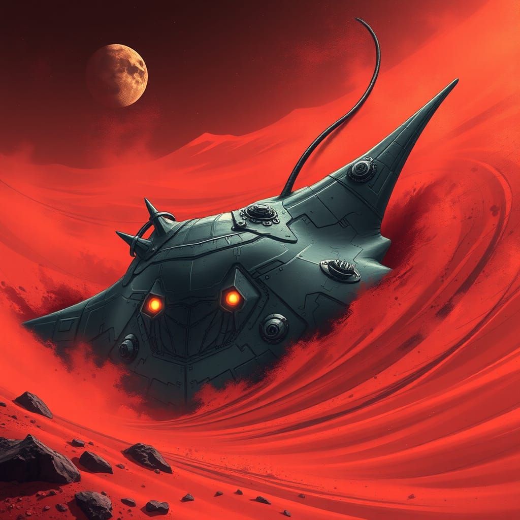 Malevolent Manta Ray Burrows Through Barren Martian Wastelan...