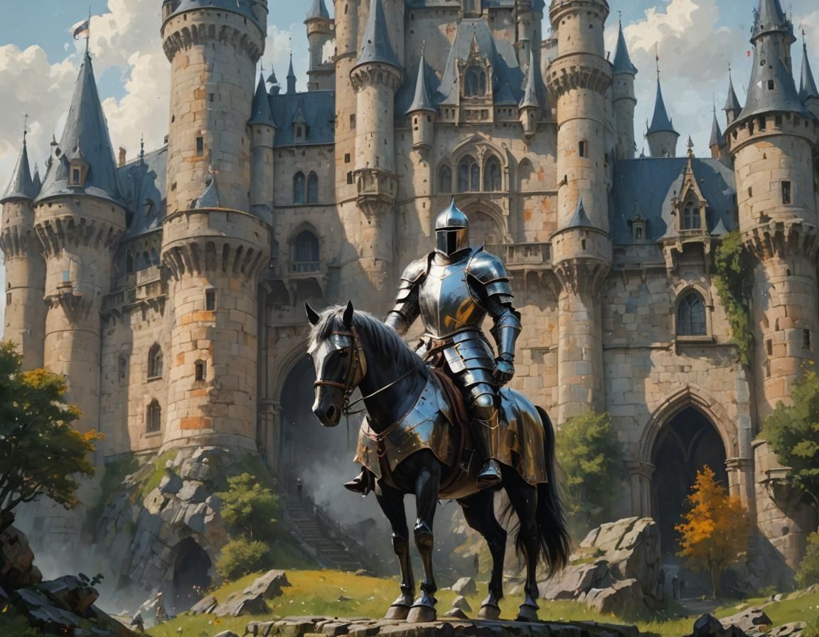 Knight in Shining Armor Before Majestic Castle