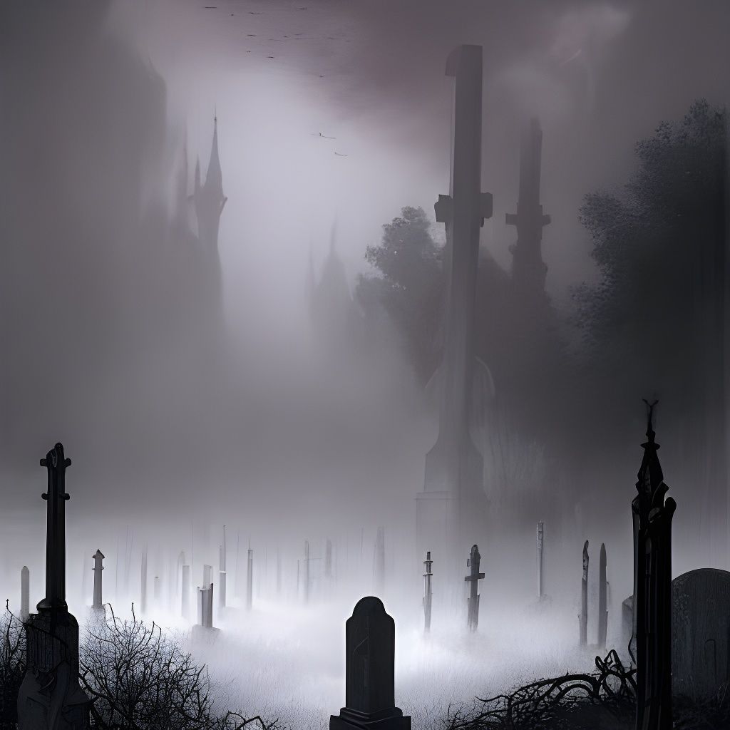 Creepy Graveyard Scene with Faded Tombstones