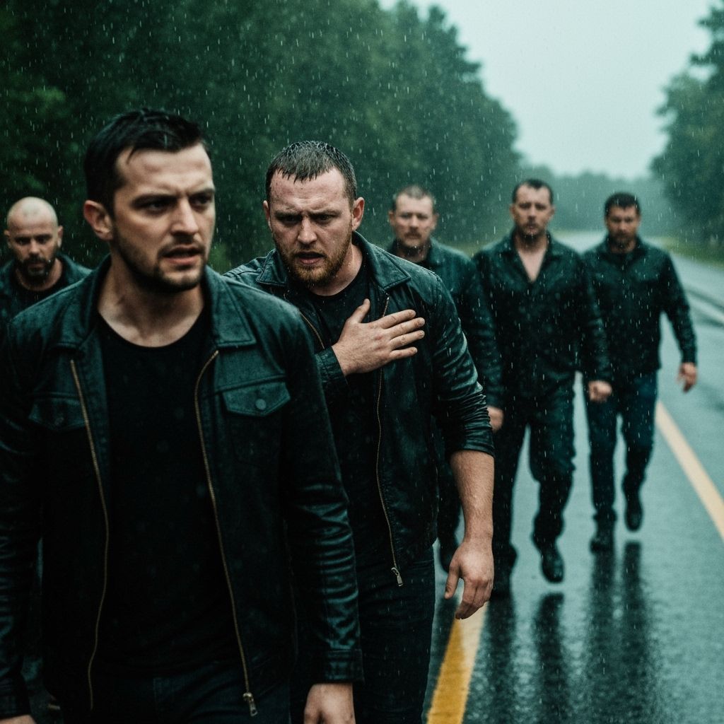 Hyperrealistic Rainy Road Fight: Cinematic Film Still