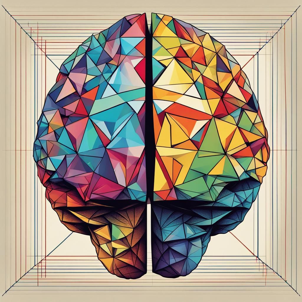 Geometric Brain in Pop Art Screen Print Style