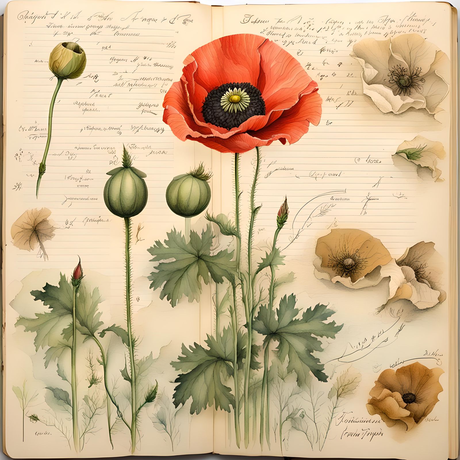 Victorian Botanical Illustration of a Giant Poppy