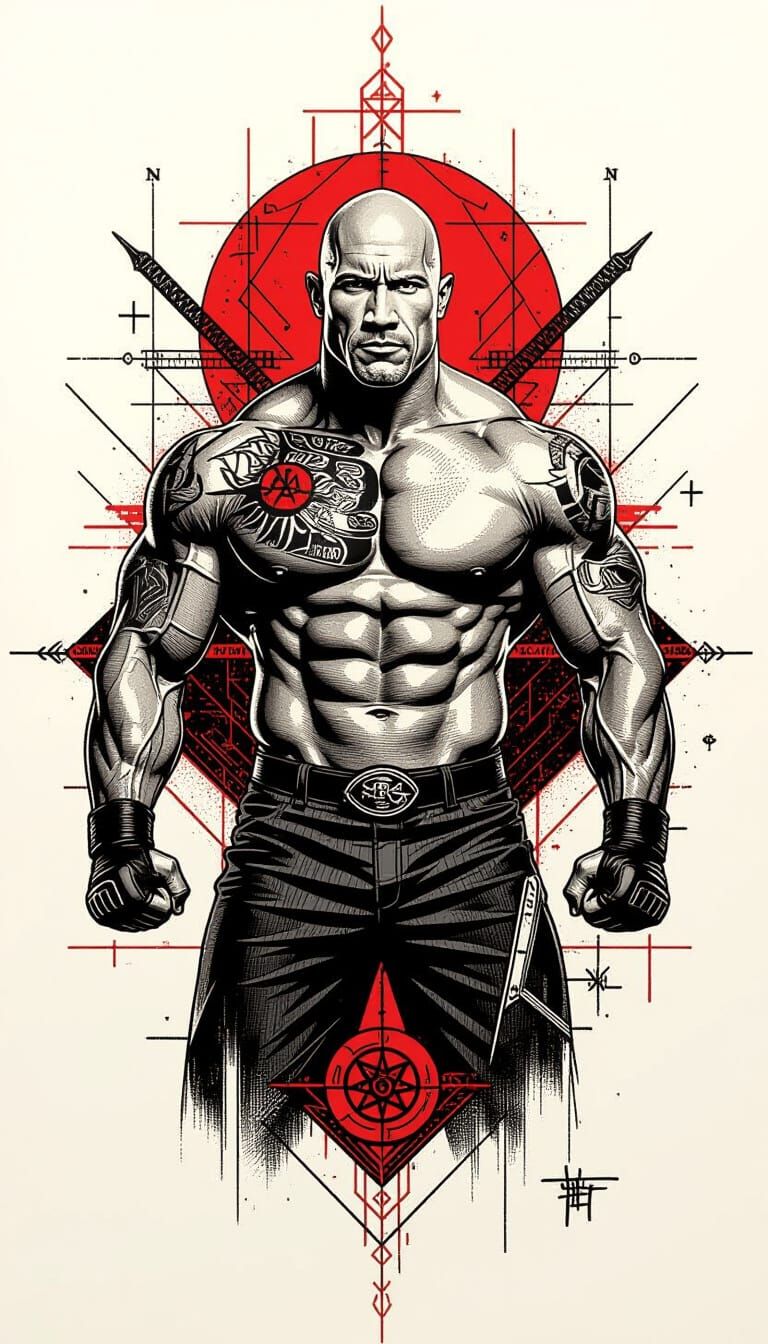 The Rock: Detailed Ink Sketch in Technical Pen Style