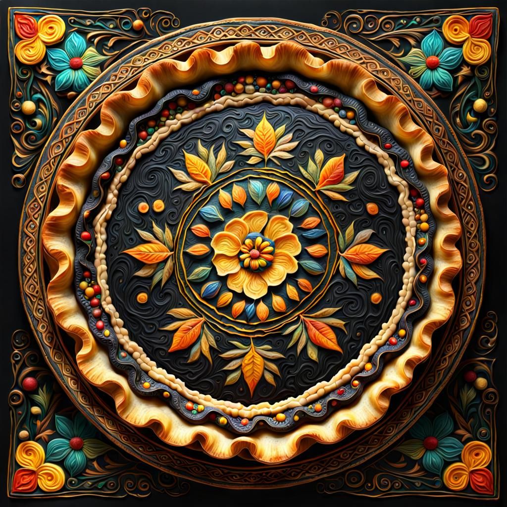 Appetizing Pie with Ethnic Motifs in Art Nouveau Style