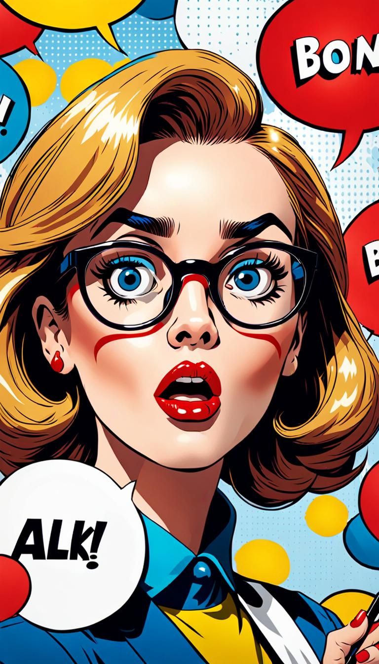 Pop Art Woman with Oversized Glasses in Comic Style