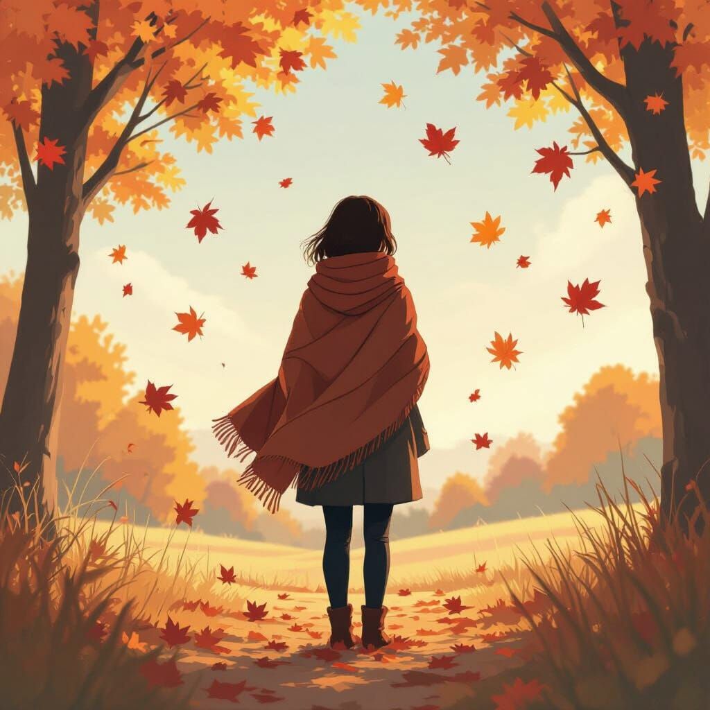 Autumn Serenity: A Warmly Clothed Figure in Fall
