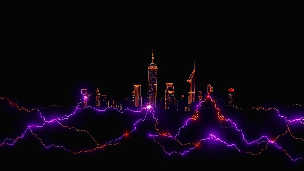 Electric Cityscape of Gold and Purple Energy