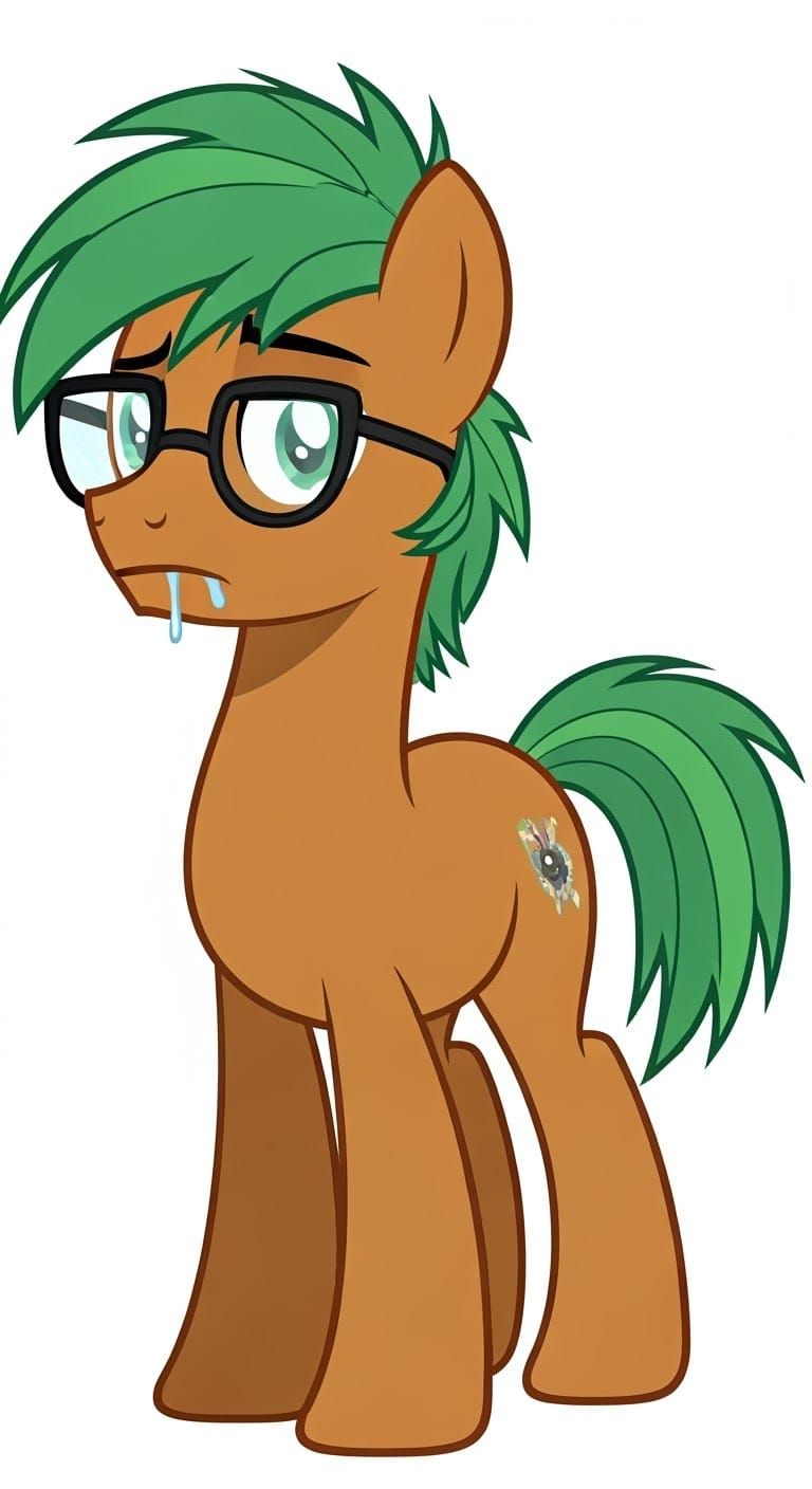 Bookish Earth Pony with Bright Green Hair and Glasses