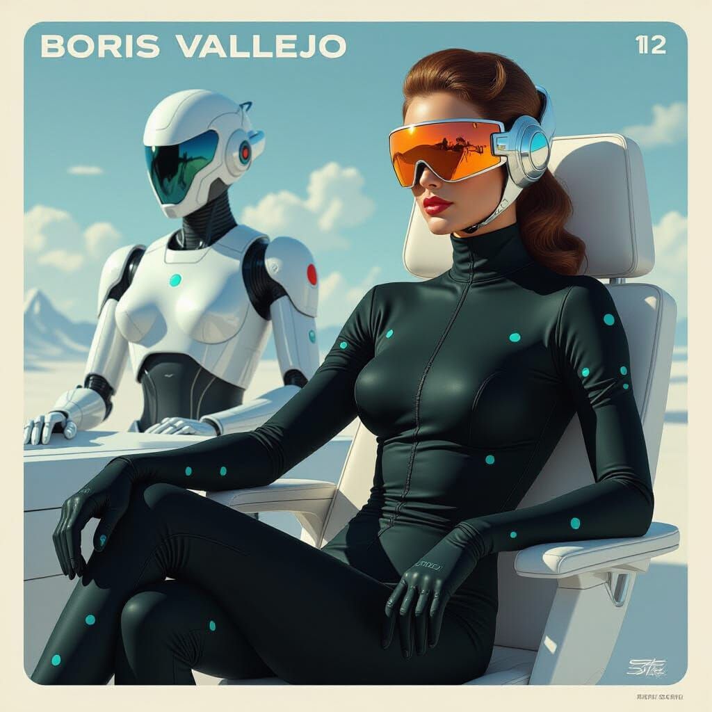 Sci-Fi Leader and Robots in Desert Tableau