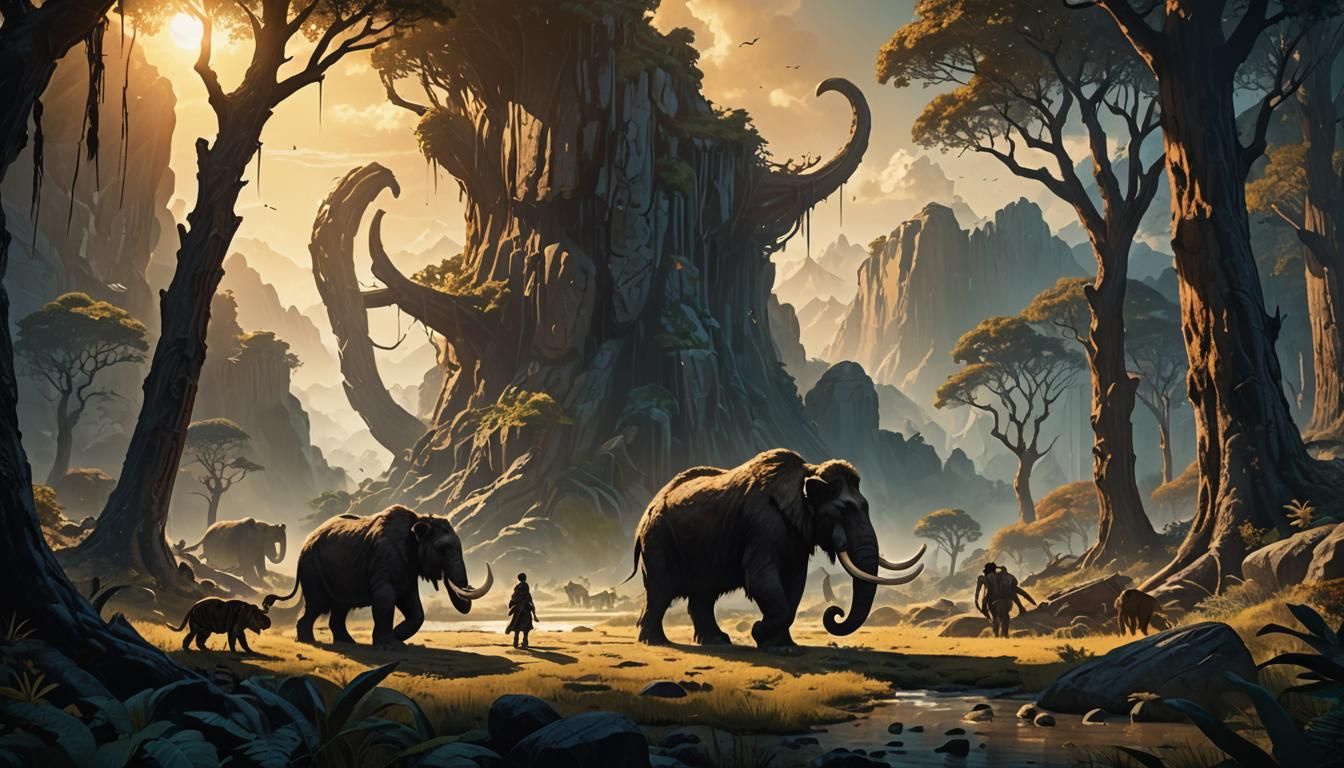 Magical Landscape with Ancient Animal Silhouettes