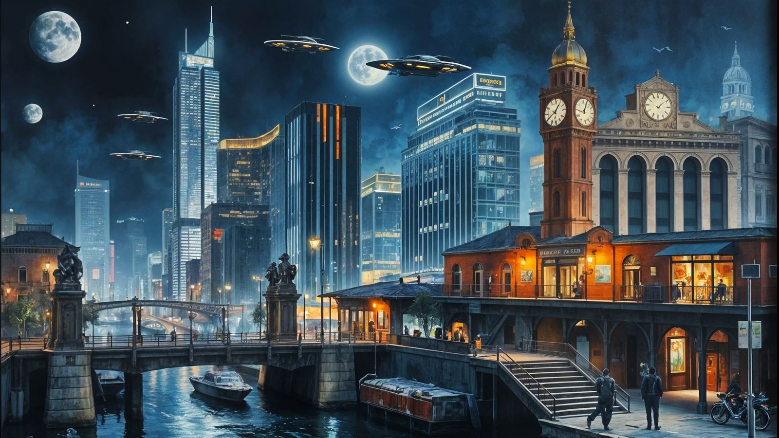 Futuristic Cyberpunk Venice in Gouache Style