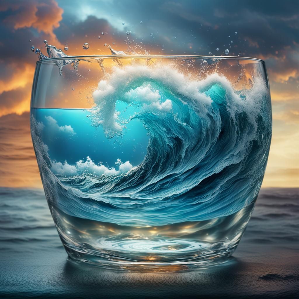 Stormy Sea in Glass: Hyperrealistic Splash Art