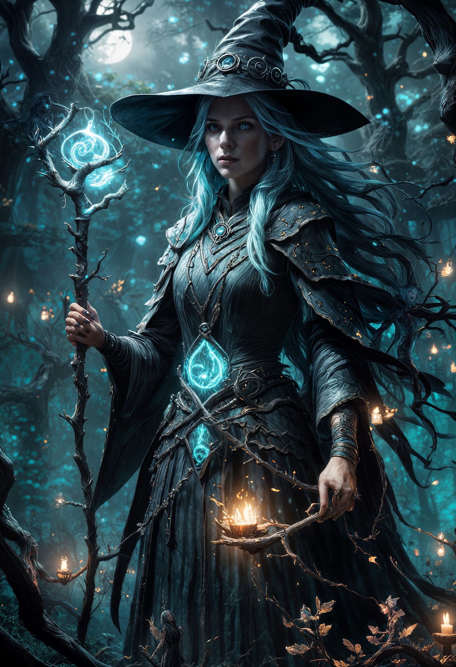 Witch Queen in Enchanted Forest, Dark Fantasy Art