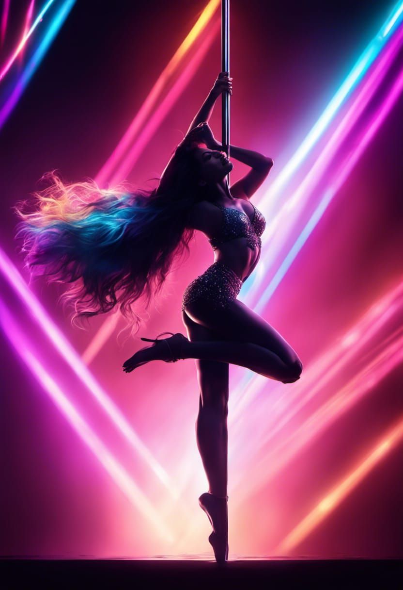 Colorful Silhouette of a Pole Dancer