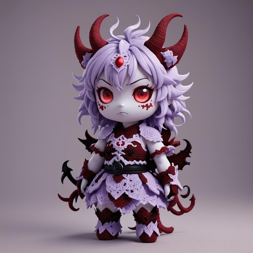 Cute Chibi Demon Crochet Plushy in 3D Anime Art