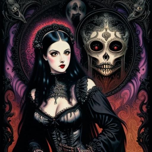 Gothic Rococo Pinup in Vintage Style