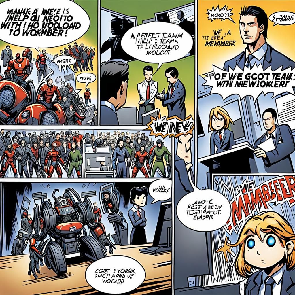 AI Robot Joins the Team: Comic Book Style