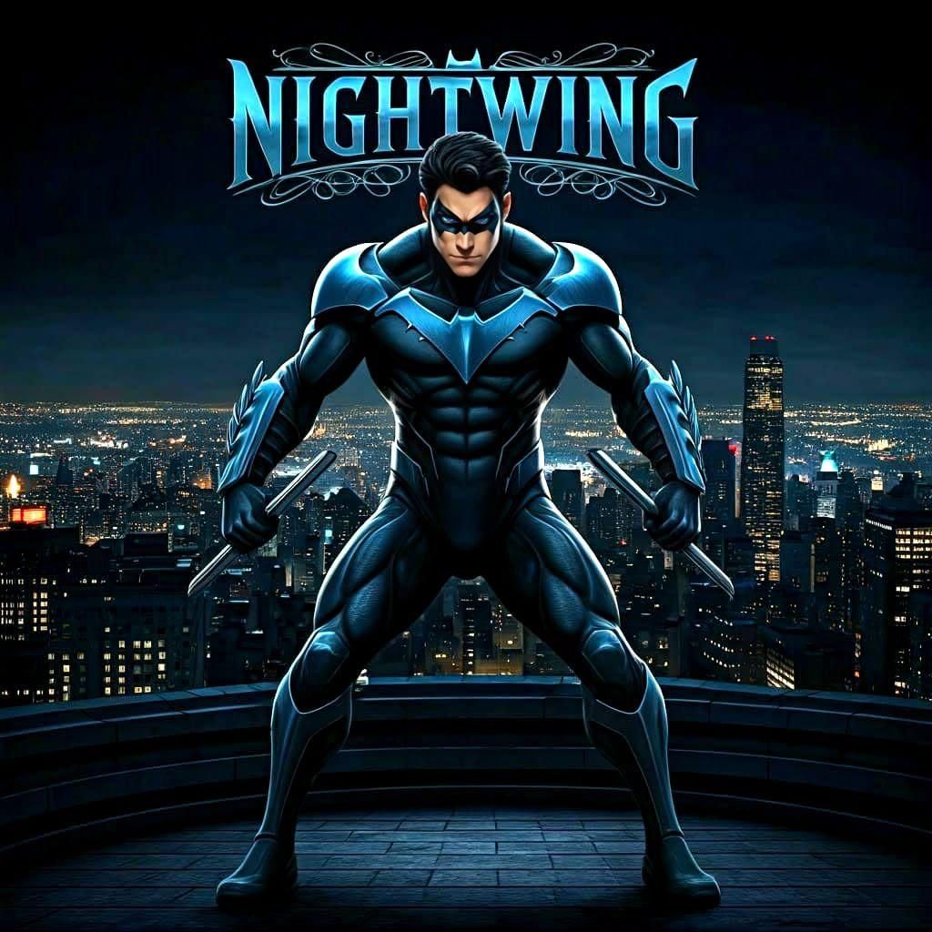 Nightwing Hero in Art Nouveau Fighting Pose