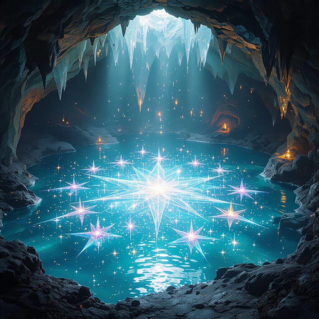 Crystalline Lake in Rune-lit Cave: Fantasy Concept Art