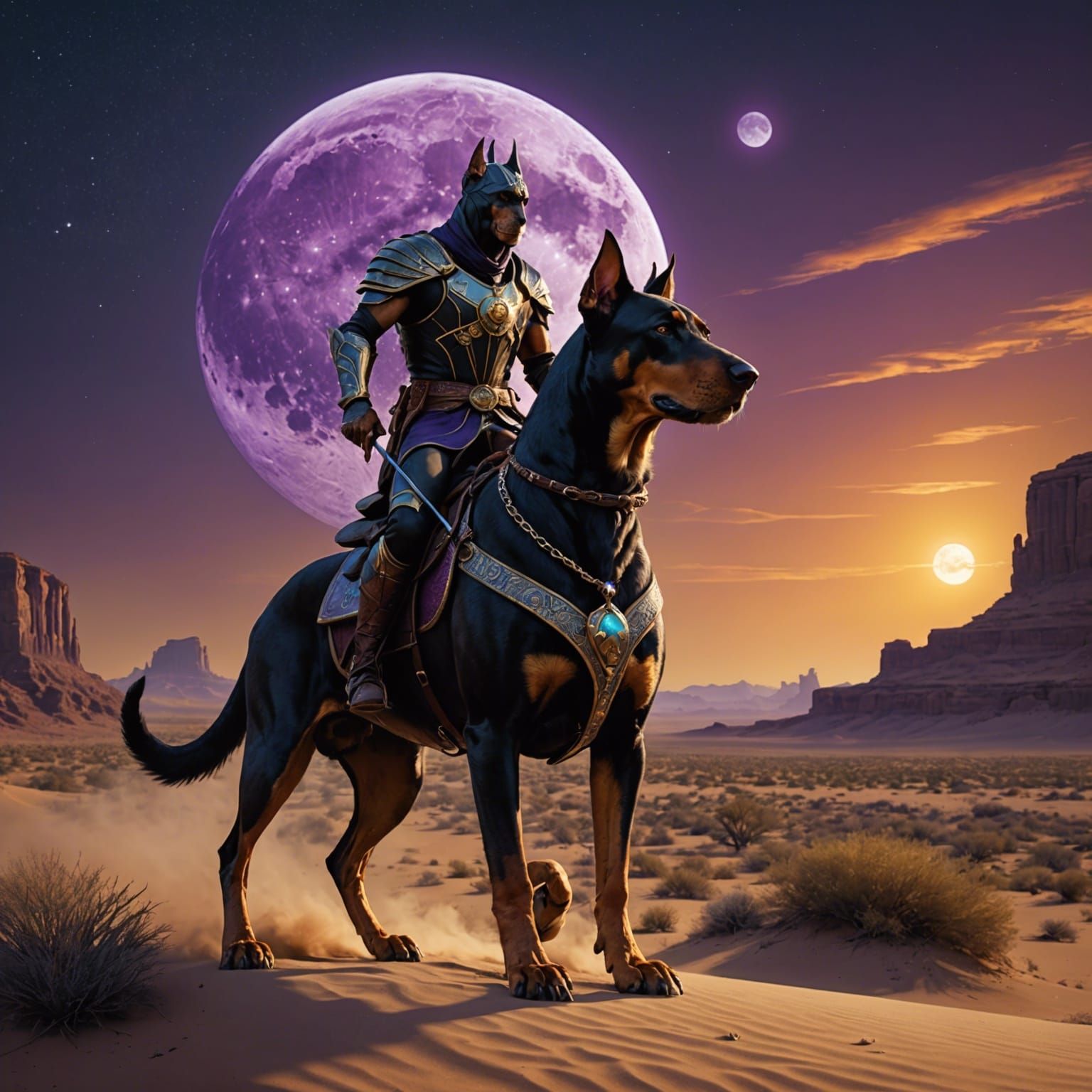 Doberman Lion Rider in Dark Fantasy Style