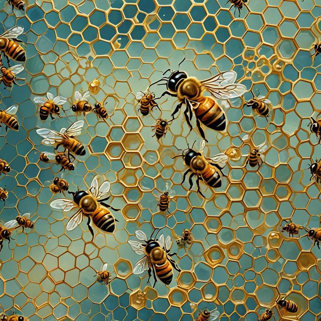 Honeycomb and Bee in Surreal Salvador Dali Style