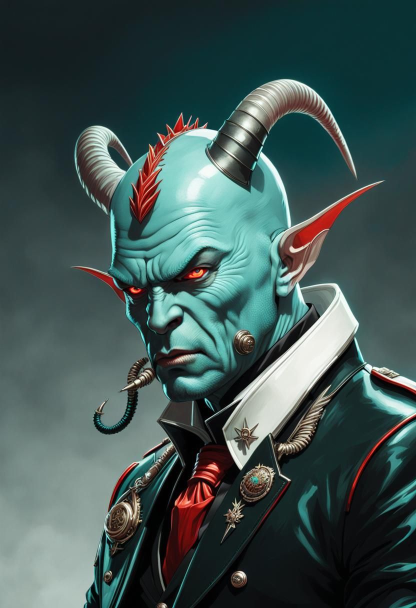 Angry Goblin Warrior Portrait in Art Nouveau Style