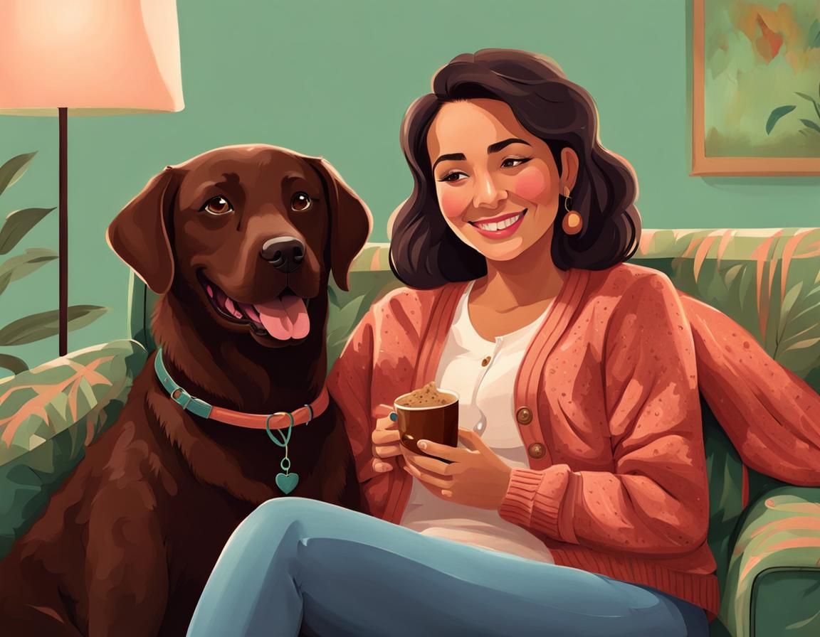 Woman and Dog Relaxing, Cel Shaded Digital Art