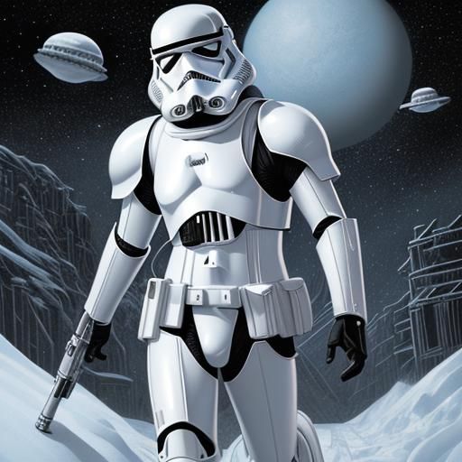 Snowtrooper in Comic Style on Freezing Planet