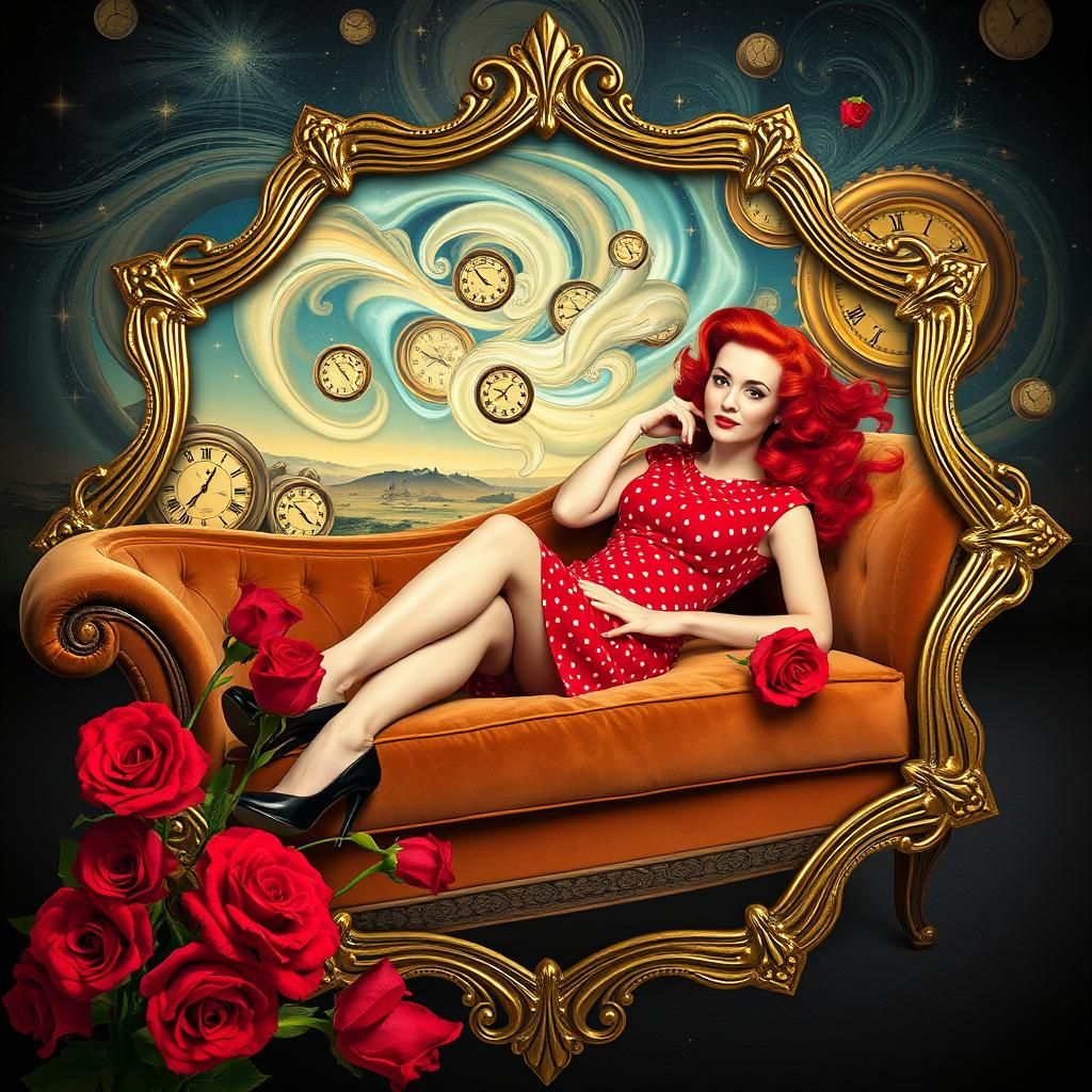 Surreal Pinup Girl in Dreamscape, Salvador Dali Style