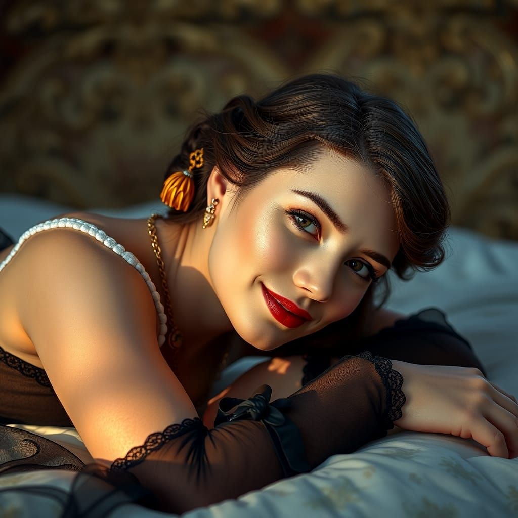 Young Woman in 19th Century Attire as Oil Painting