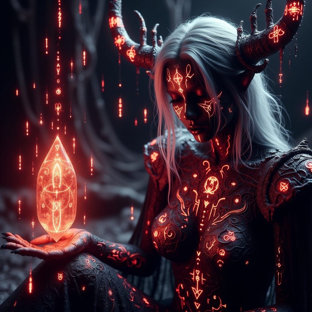 Viking Seeress with Glowing Runestones, Fantasy Art