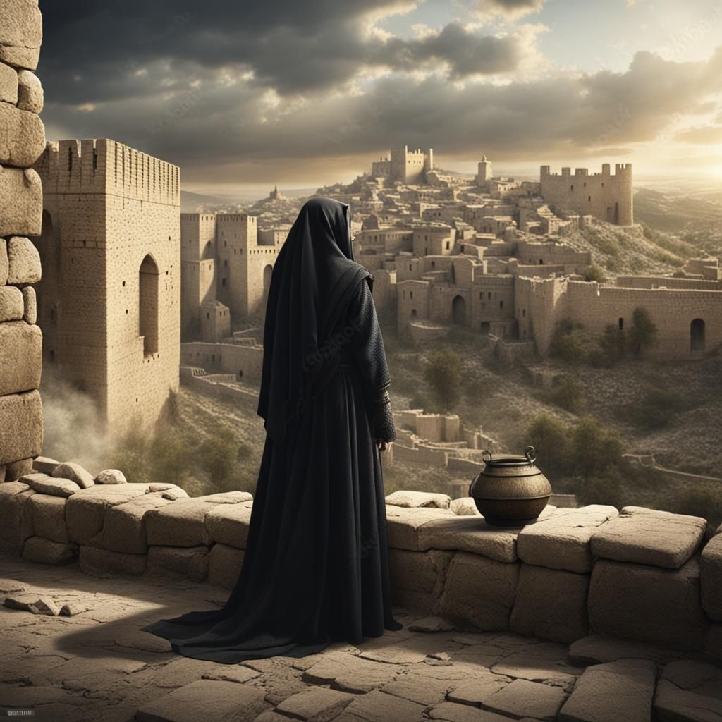 Poor Widow Outside Ancient Jewish City Walls