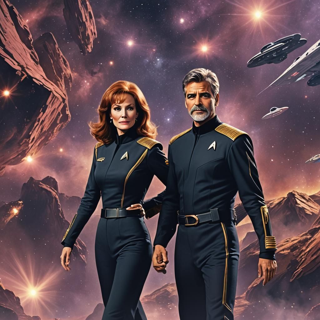 Celebrity Star Trek Crew in Detailed Matte Painting